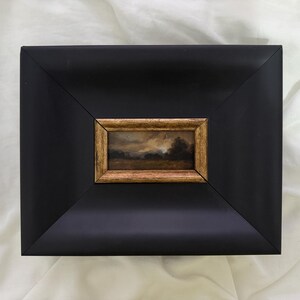 Panoramic Landscape with Forest and Wheat Fields in a Massive Wooden Frame, One-of-a-kind