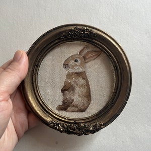 Vintage framed bunny portrait, gothic original handmade rabbit painting, bunny oil painting, original oil painting wall gallery, bunny art Bunny 5