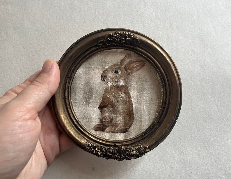 Vintage framed bunny portrait, gothic original handmade rabbit painting, bunny oil painting, original oil painting wall gallery, bunny art Bunny 5