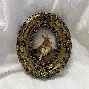 Vintage oval framed bunny portrait, antique original handmade rabbit painting, bunny oil painting, original painting wall gallery, bunny art image 7