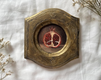 Framed Original Still Life with Pomegranate Oil Painting | It can be hung and displayed