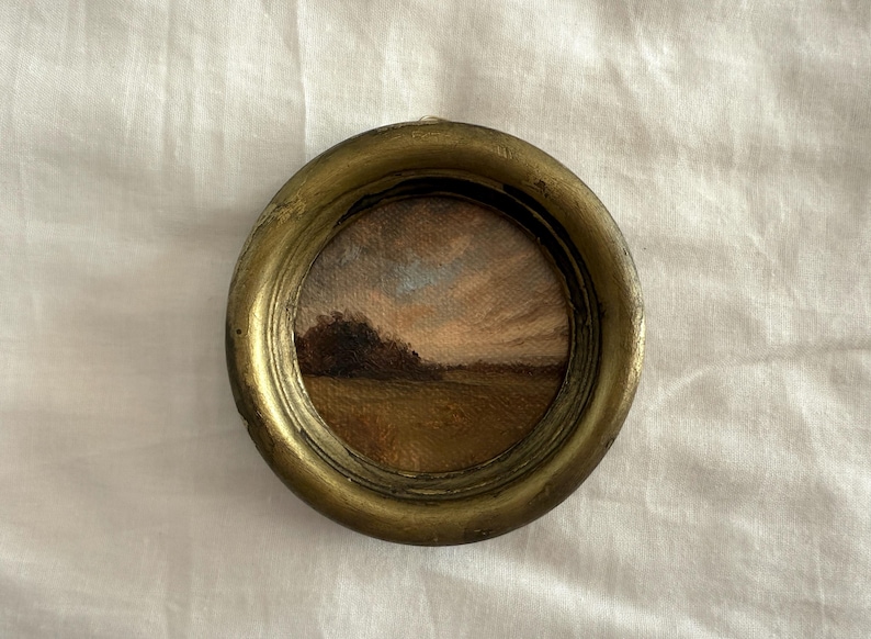 Original Framed Mini Landscape with Fields and Trees | It can be hung and displayed