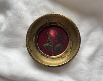 Framed Original Red Rose Round Oil Painting | It can be hung and displayed