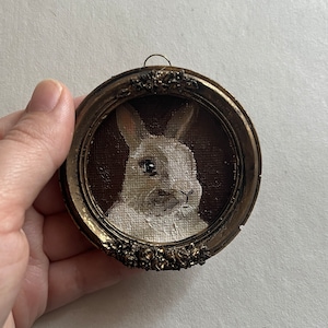 Vintage framed bunny portrait, gothic original handmade rabbit painting, bunny oil painting, original oil painting wall gallery, bunny art Bunny 3