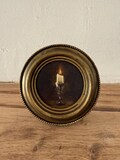 Framed Round Oil Painting of a Lighted Candle in the Dark | It can be hung and displayed product logo