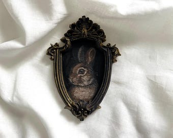Mini retrato de conejo gótico, pintura al óleo | Se puede colgar y exhibir