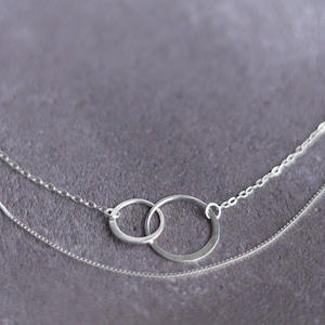 Sterling Silver Layered Choker Necklace, Adjustable Double Layer, Infinity Interlocking Circles, Minimalist Chain, 14", 16" or 18" + 2" Ext
