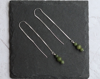 Sterling Silver Jade Threader Earrings: Handmade Boho Jewellery