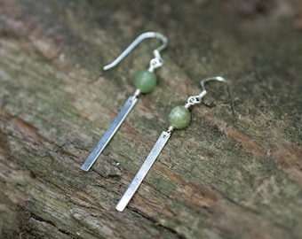 Handmade Sterling Silver Jade Dangle Earrings: Boho Style