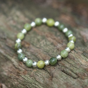 Bracciale in argento sterling e perline di giada, bracciale in argento, bracciale in giada
