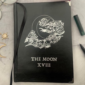 Tarot card notebook - The Moon XVIII - custom hand-drawn art - unruled
