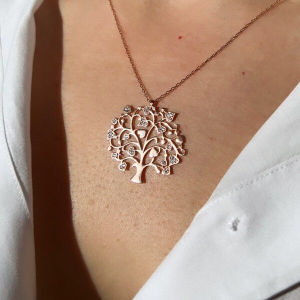 Collier l’arbre de vie an argent, collier cœur de vie, collier porte-bonheur, bijoux avec pendentif, collier fantaisie, cadeau pour elle