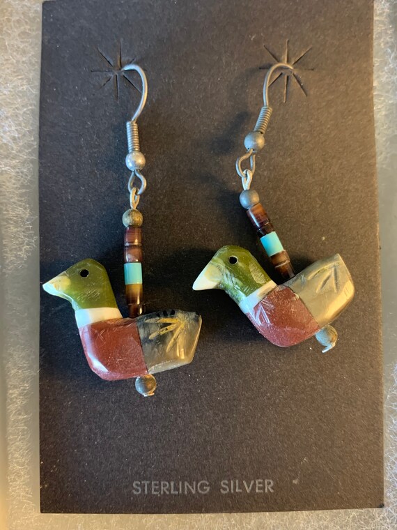 Vintage Stone Duck Fetish Earrings - image 1