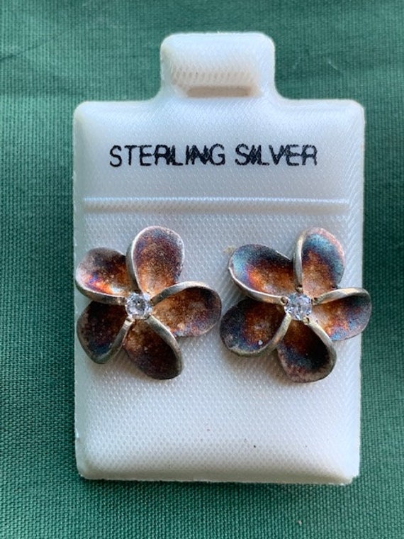 Vintage Sterling Silver Flower Earrings - image 1