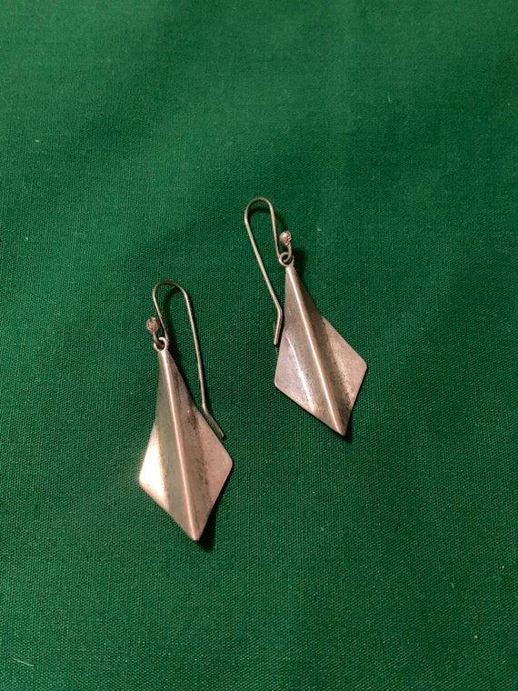 Sterling Silver Solid Diamond Shaped Crimped Earr… - image 1