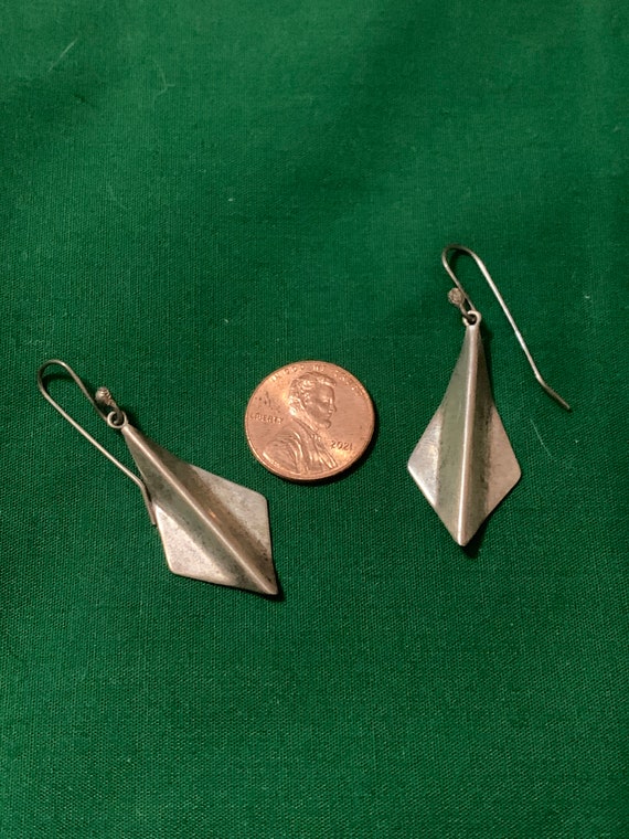 Sterling Silver Solid Diamond Shaped Crimped Earr… - image 3