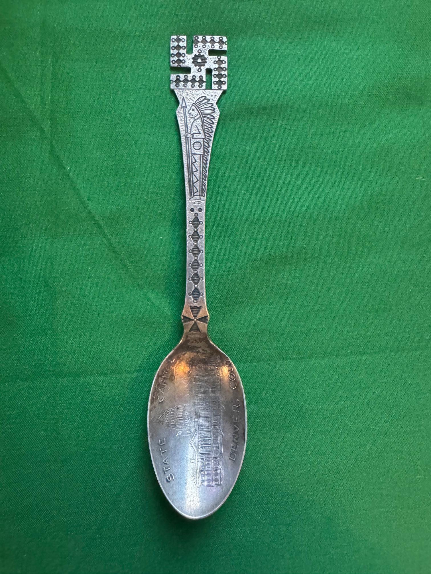 Navajo Fred Harvey Era Sterling Silver Souvenir Spoon Whirling Log