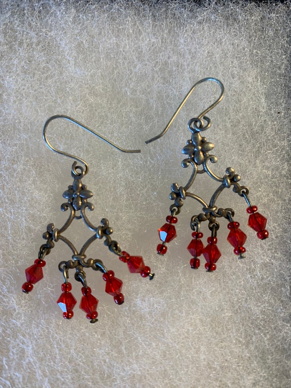 Beautiful Sterling Silver and Red Beaded Earrings