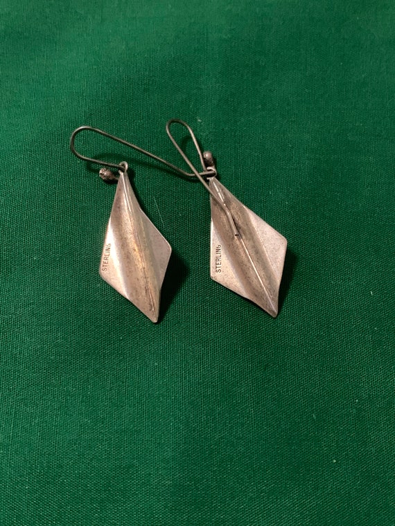 Sterling Silver Solid Diamond Shaped Crimped Earr… - image 2