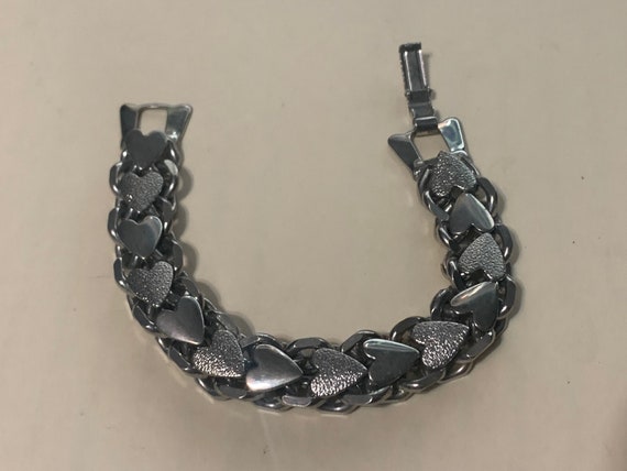 Vintage Costume Silver Toned Heart Chain Bracelet - image 1