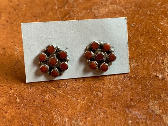 Sterling Silver & Coral? Earrings - Sun Design - image 1