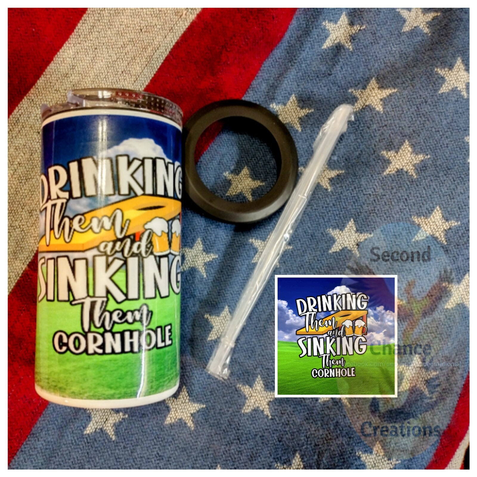 Drinking Them Beers and Sinking Them Cornhole Full Wrap 4in1 Koozie Can