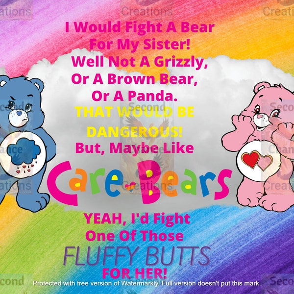 I Would Fight A Bear For My Sister Care Bear 20oz Straight Tumbler Wrap Instant Download Digital File PNG Only