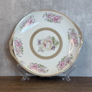 Antique German Porcelain Plate – Victorian Romantic Style – Hand-Painted Roses  – c. 1890s–1930s