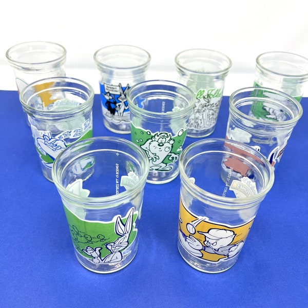 Vintage 1994 Welch's Warner Brothers Looney Tunes Numbered Collectible Jelly Jar Glasses, Your choice of 9 designs, Anchor Hocking Glassware