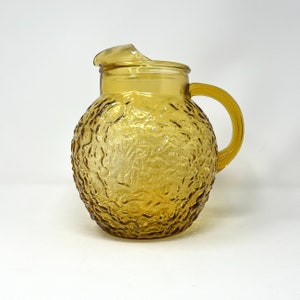 Vintage Amber Glass Pitcher - Anchor Hocking Milano Lido Honey Gold Ball Pitcher - Mid-Century Barware, Housewarming Gift, Farmhouse Decor