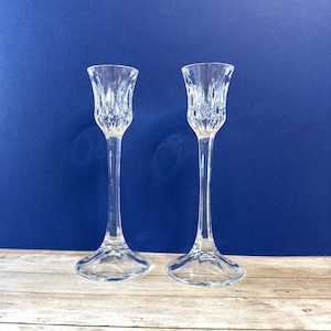 Set of 2 Vintage Gorham Althea Leaded Cut Crystal Tall Single Light Candlesticks