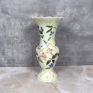 Tracy Porter Evelyn Vase – Hand Painted Floral Stoneware – Pastel Cottagecore Decor – Early 2000s Pedestal Vase