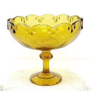 Vintage Indiana Glass Tiara Teardrop Garland Amber Compote, Heavy Centerpiece Pedestal Bowl, #7457