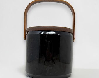 Georges Briard Vintage Black Ice Bucket — Teak Lid & Handle