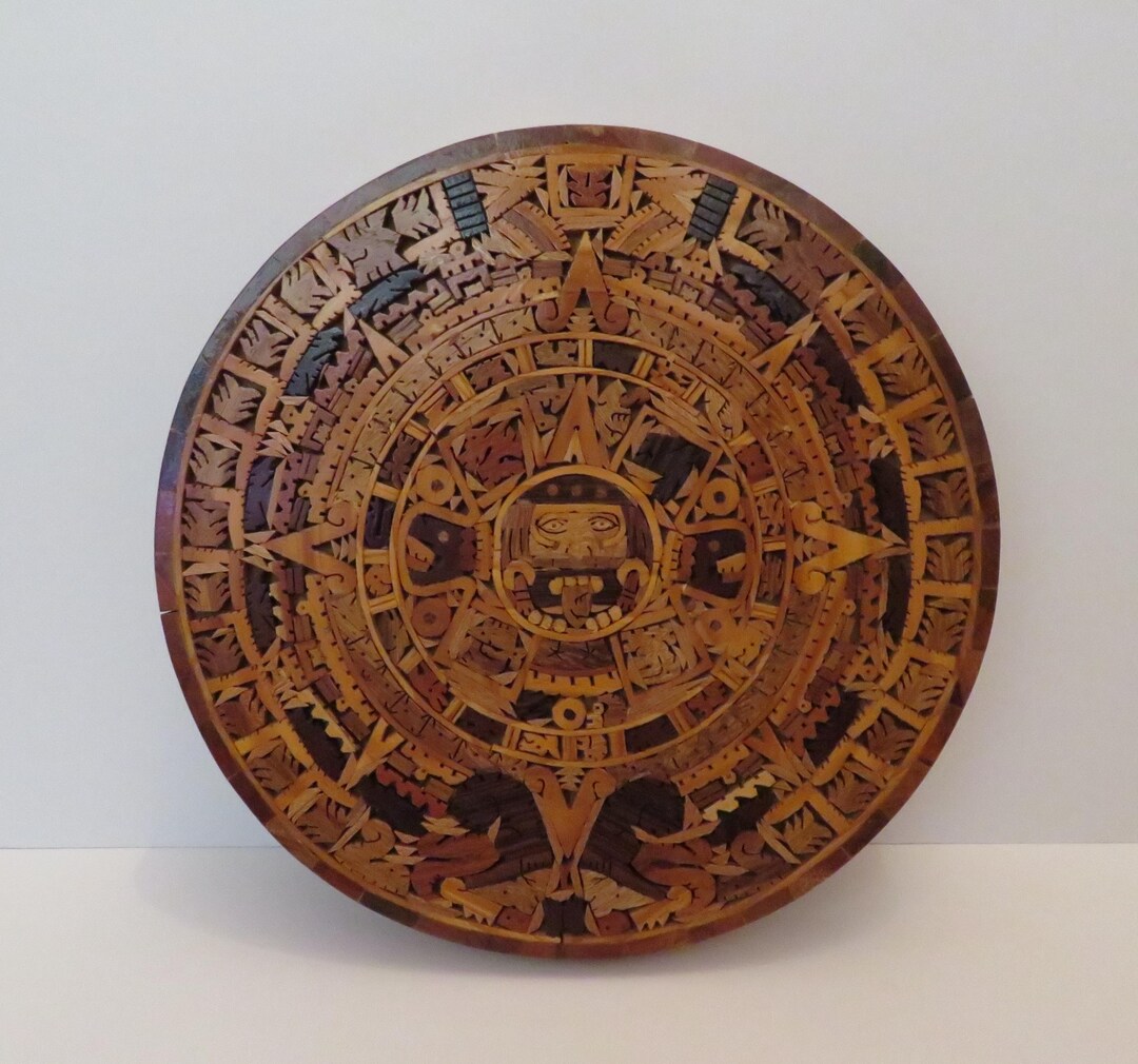 Vintage Aztec Mayan Mosiac Wood Calendar, Sun's Stone, 10.5, Stunning ...