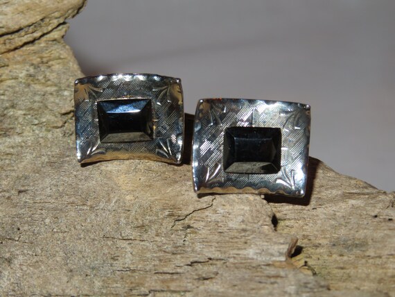 Vintage Rectangular, silvertone, Hematite, Unpoli… - image 5
