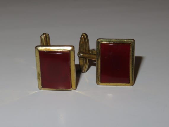 Vintage Forstner, RED,Rectangular,Cuff links,deep… - image 1