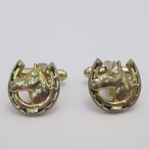 Vintage horse and horseshoe Cuff links, gold tone, timeless, fun pair!