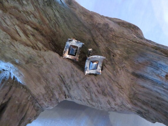 Vintage Rectangular, silvertone, Hematite, Unpoli… - image 3