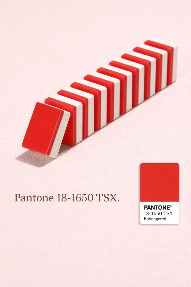 May include: A row of rectangular tiles arranged in an alternating pattern of solid red and white. The red color is identified as Pantone 18-1650 TSX Endangered, shown in a small color swatch with the corresponding text label printed below.