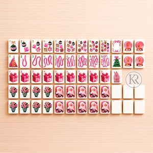 Pink Christmas Mahjong Set PRINTED image 1