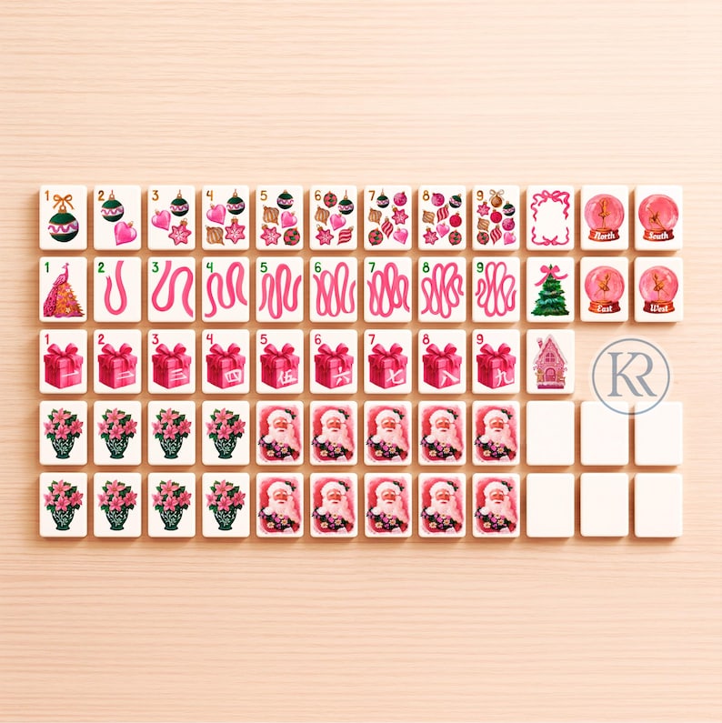 Pink Christmas Mahjong Set PRINTED image 1