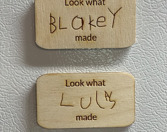 Custom handwriting | Laser-engraved | Keepsake magnet | Look what “I” made | Physical item