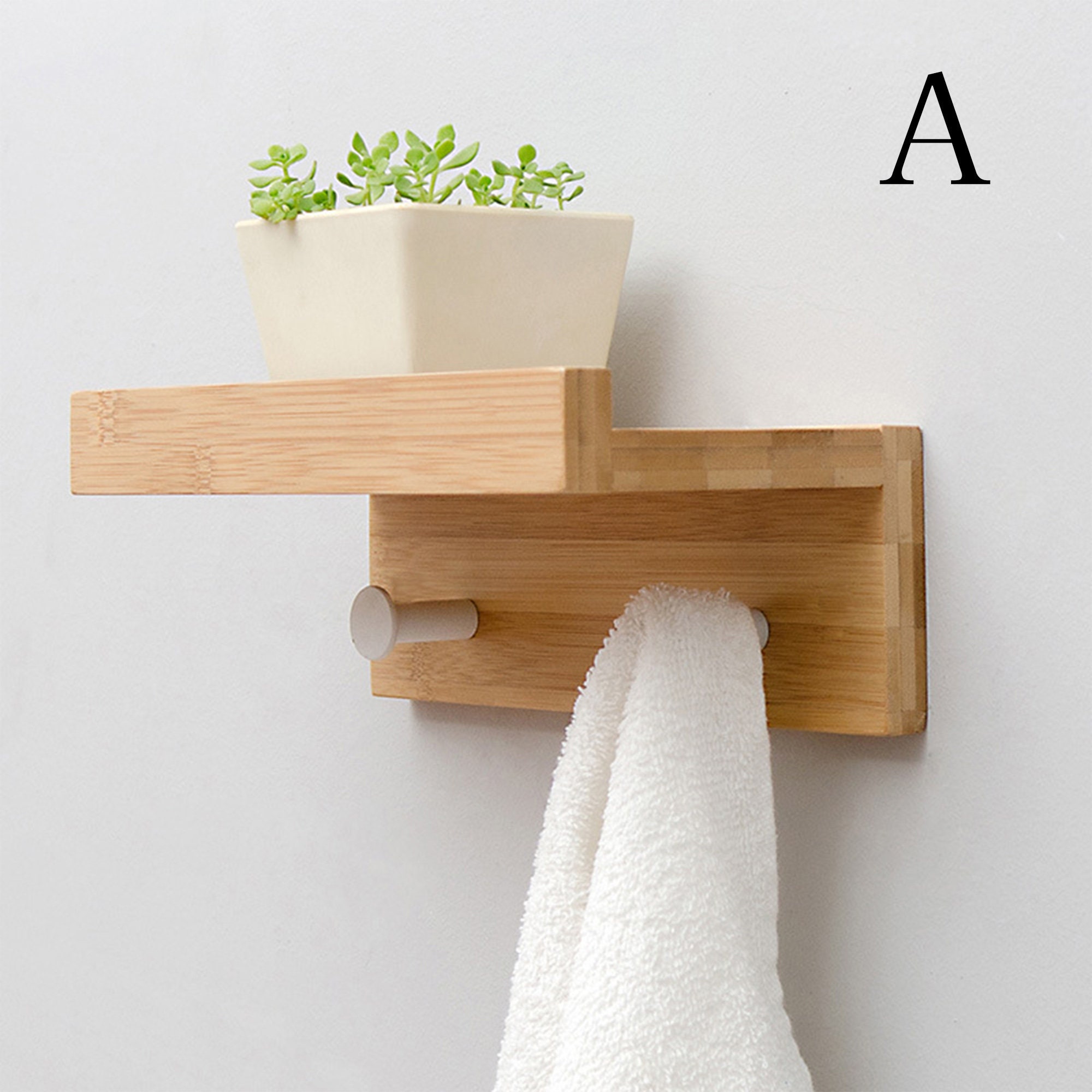Bamboo Hook Rack Wall Mounted Coat Rack Long Floating Shelf Etsy UK
