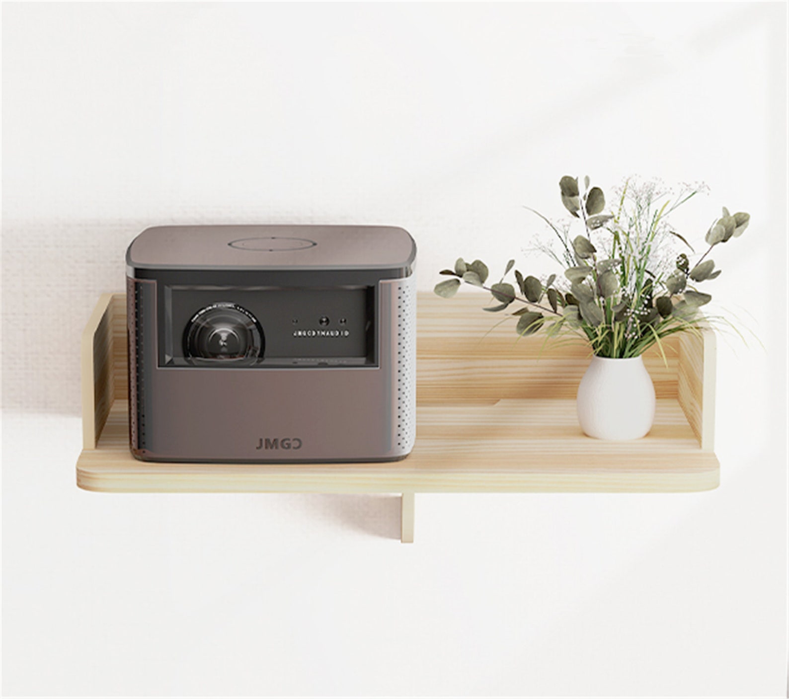 Solid Wood Projector Shelf Wall Wooden Storage Rack Living Etsy