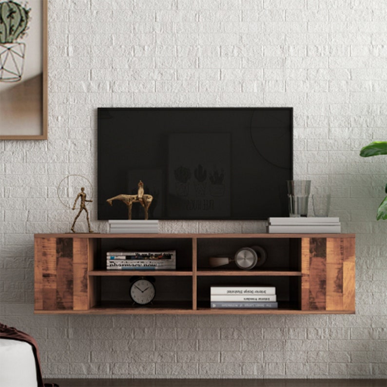 Wood Floating Tv Shelf Wall Mounted Modern Tv StandHome image 1