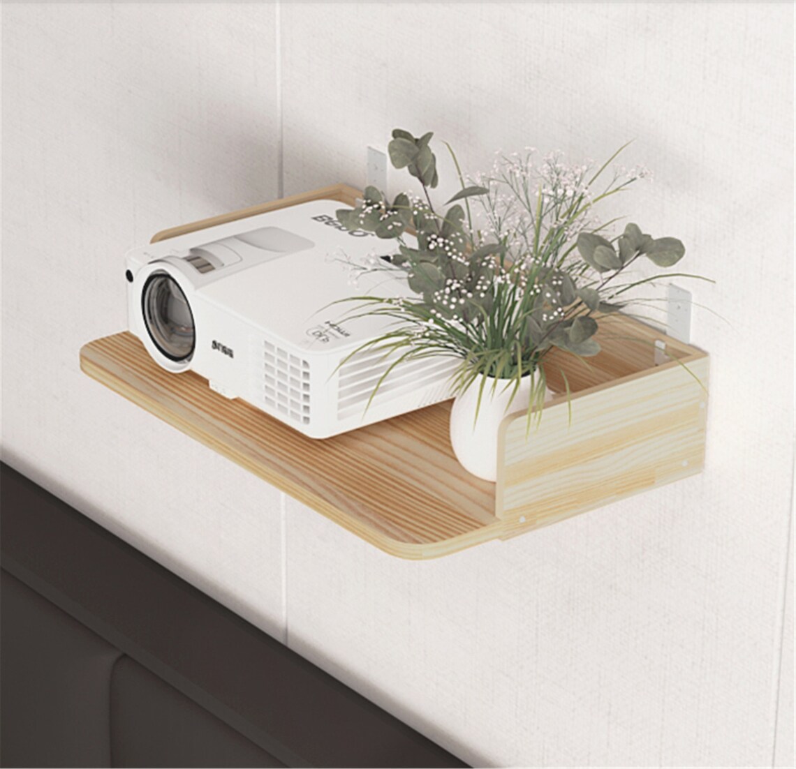 Solid Wood Projector Shelf Wall Wooden Storage Rack Living Etsy