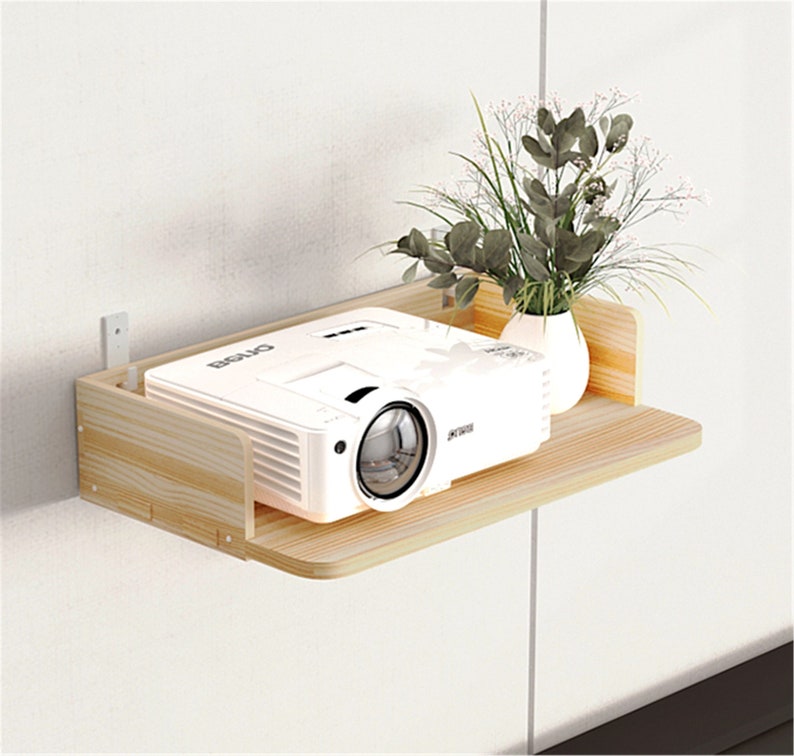 Solid Wood Projector Shelf Wall Wooden Storage Rack Living Etsy