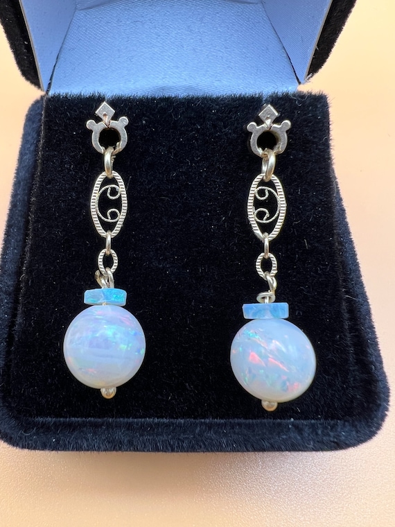 Vintage Opal AAA 14K Gold Drop Earrings - image 7