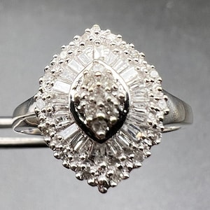 Anillo vintage de oro blanco de 10 quilates con diamantes para mujer, talla 6